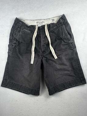 Y2K Abercrombie & Fitch Men's Vintage Drawstring Chino Shorts Size 30 Black Fade